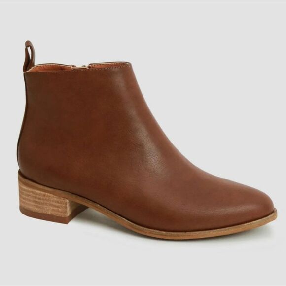 BeastโFashion PU Leather Block Heel Ankle Boots Brown Womens 7.5 Shoe - Picture 2 of 5